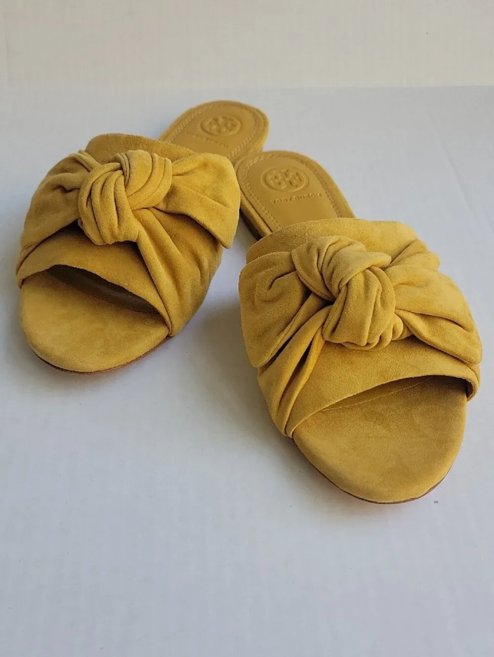 Tory Burch Yellow Knotted Suede Slide Mules